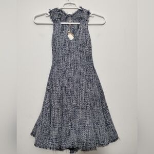 Adolfo Dominguez Tweed Mini Dress Women's S Fit Flare Cut Out Back Pleated